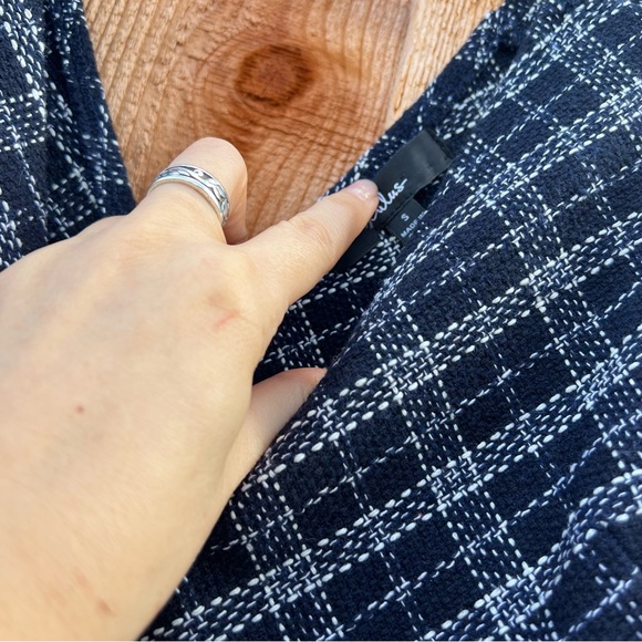 Navy Blue Plaid Tweed Midi Dress With Pockets 🌿 - Picture 10 of 12